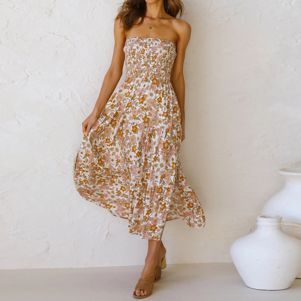 Trägerloses, rückenfreies, bedrucktes, sexy Kleid