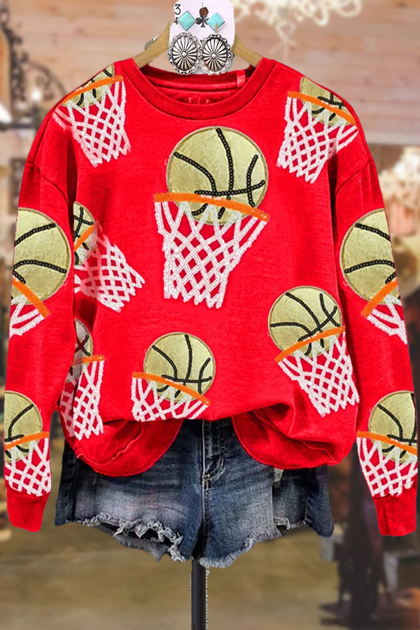 Sequin Basketball Crew Neck Sweatshirt