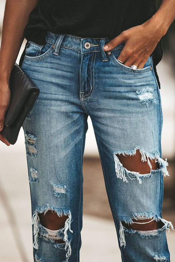 Zerrissene Streetstyle-Jeans mit geradem Bein