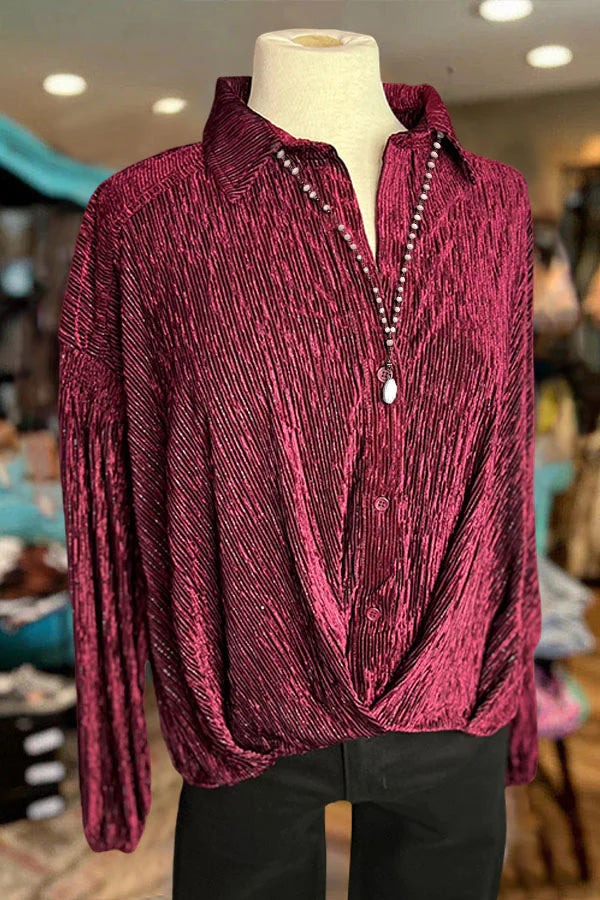 Haut boutonné en velours texturé plissé