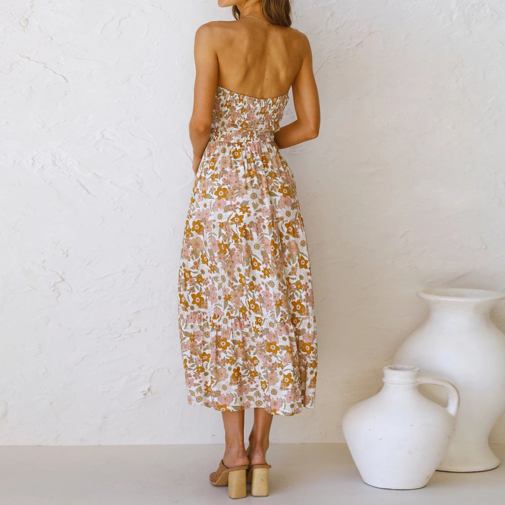 Trägerloses, rückenfreies, bedrucktes, sexy Kleid