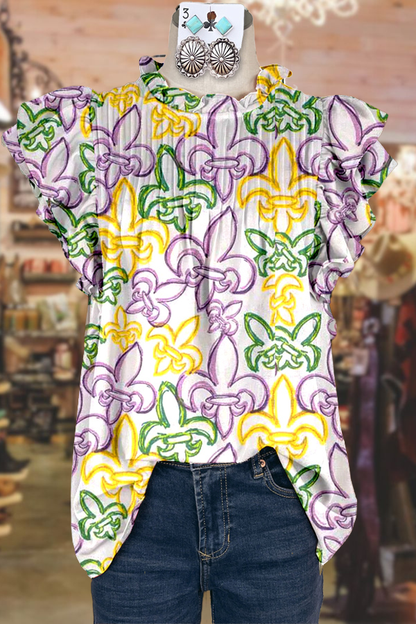 Haut élégant à manches volantées et imprimé Mardi Gras