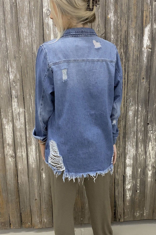 Fashion ripped denim jacket