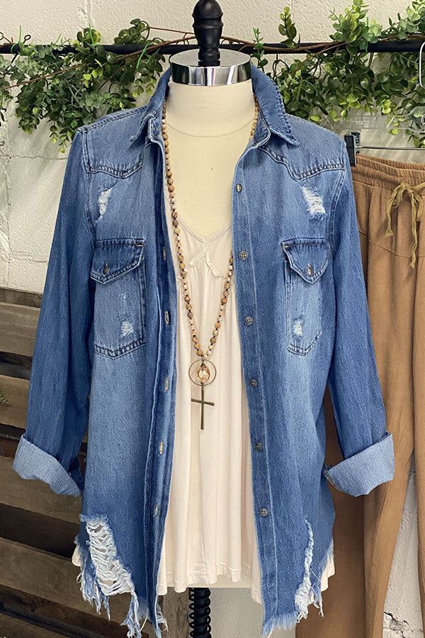 Fashion ripped denim jacket