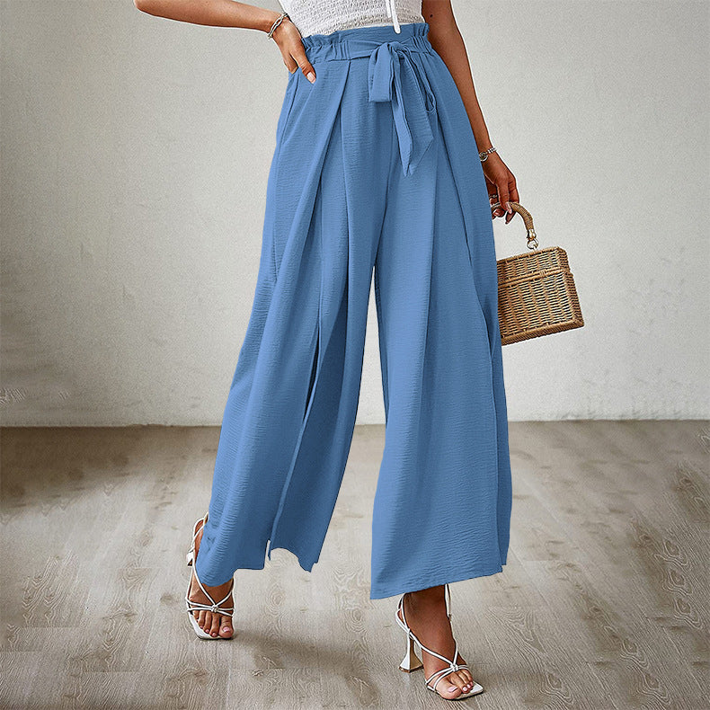 Neue lockere, hoch taillierte, plissierte Hose mit weitem Bein und Fliege