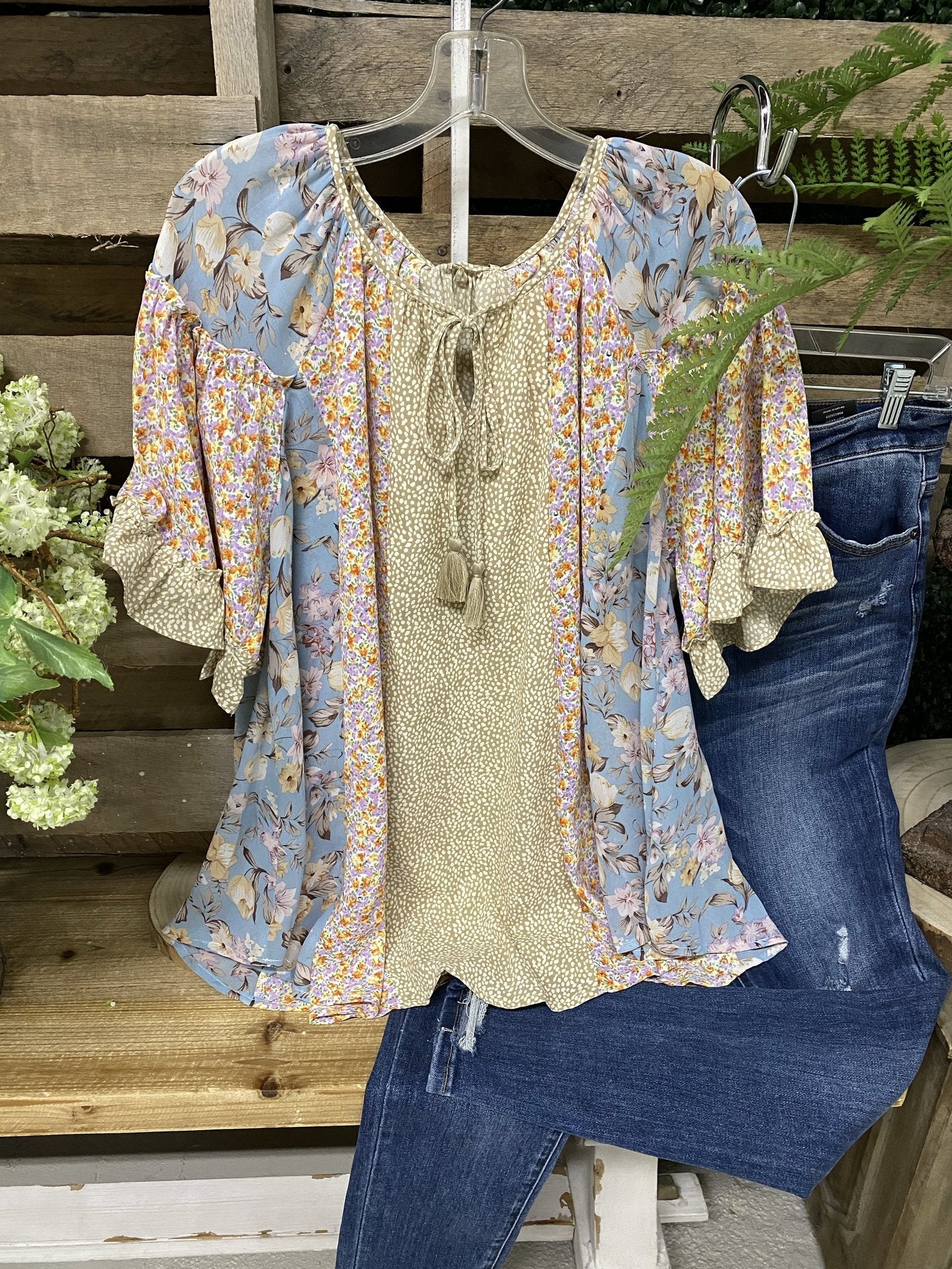 Floral Patchwork Pleated Fresh Bohemian T-Shirt
