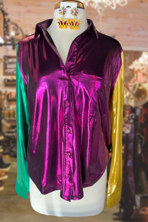 Magnifique chemisier métallique Mardi Gras