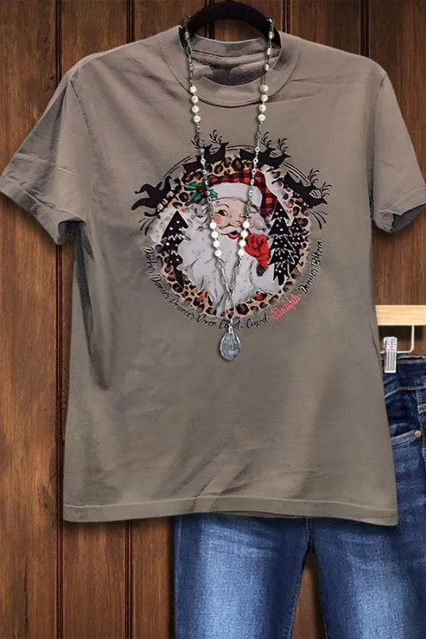 T-Shirt mit Vintage-Weihnachtsmann-Print in Grau