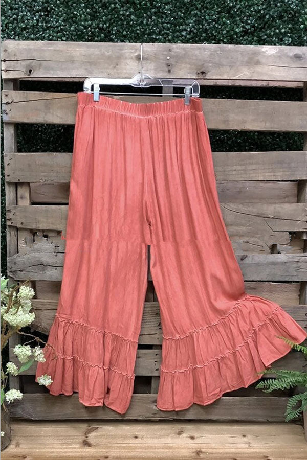 Pleated Ruffled Wide-leg Pants