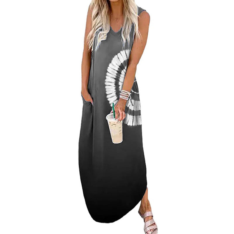 Ärmelloses Freizeitkleid mit Batikmuster
