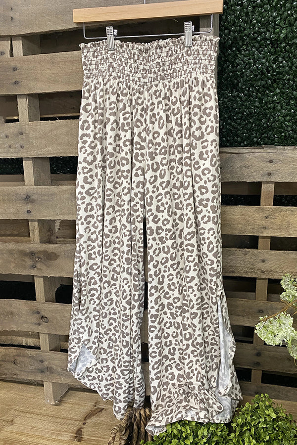 Leopard Print Pleated Wide-leg Pants