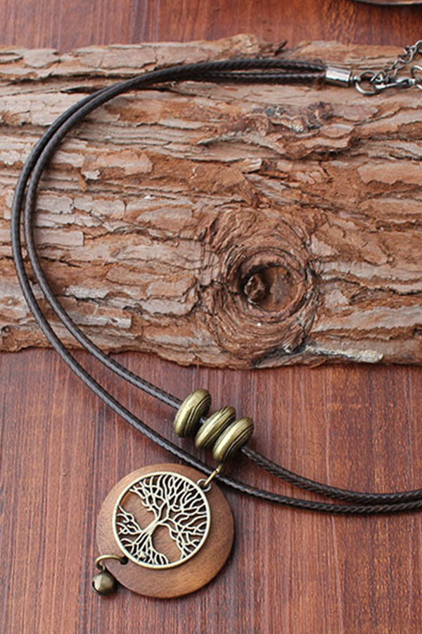 Collier vintage en bois avec chaîne de pull