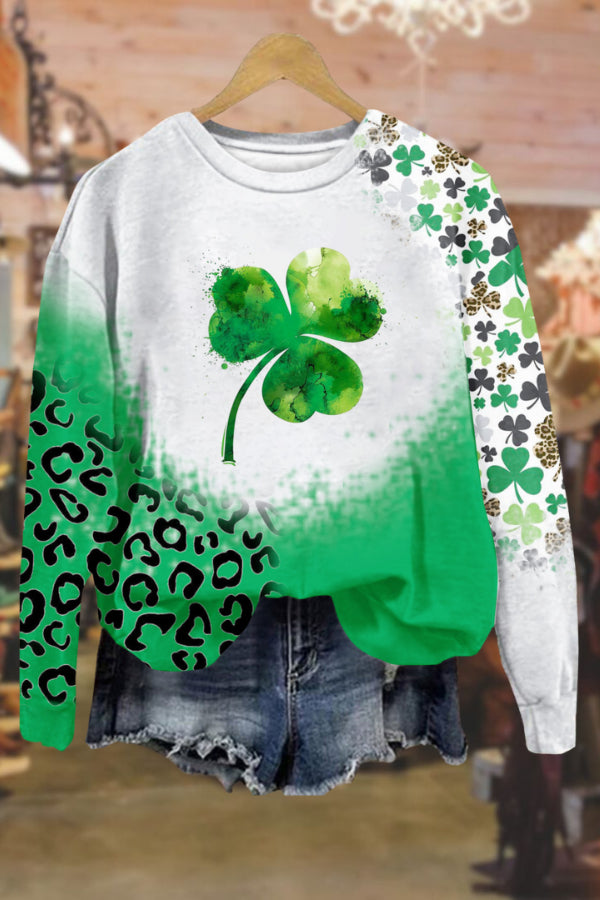 Lucky four-leaf clover round neck long-sleeved sweatshirt