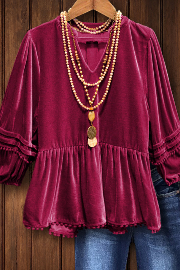 VINTAGE VELVET PLEATED HEM TOP