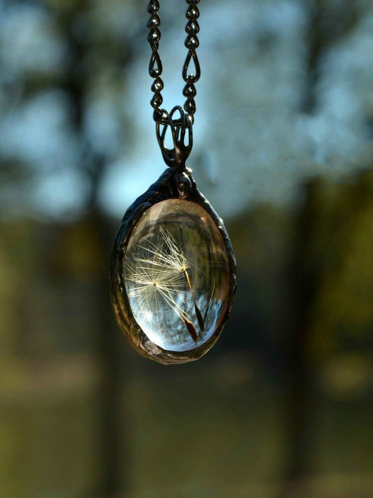 VINTAGE DANDELION SEED WISHING NECKLACE