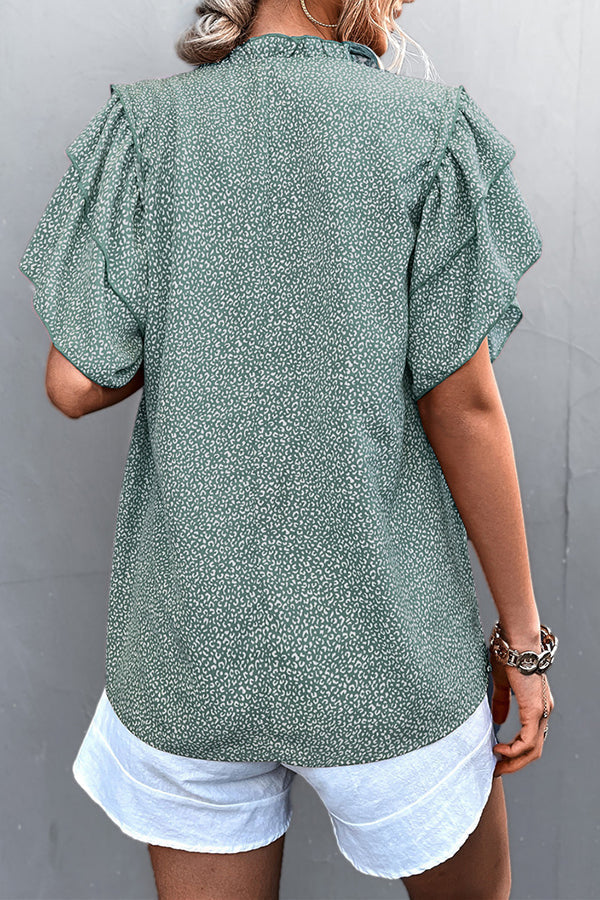 T-shirt décontracté à lacets et col en V pour femme, imprimé léopard