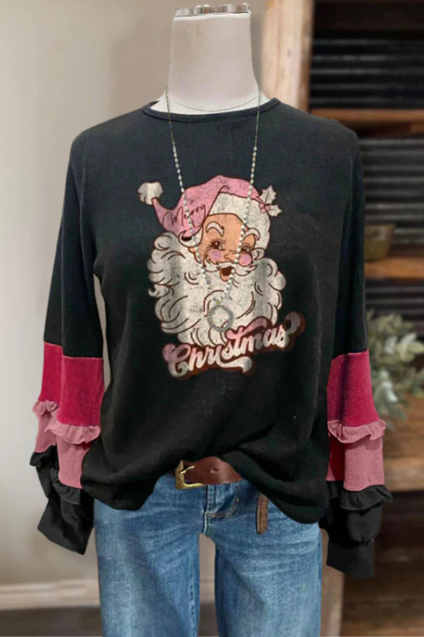 Colorblock Santa Print Top
