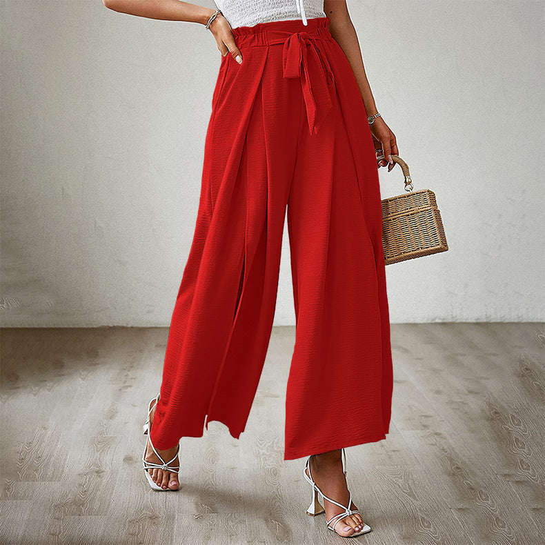 Neue lockere, hoch taillierte, plissierte Hose mit weitem Bein und Fliege