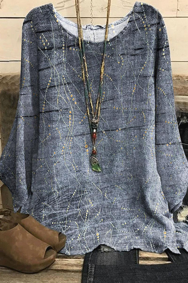 T-shirt à manches longues et col rond en soie imprimé numérique 3D pour femme