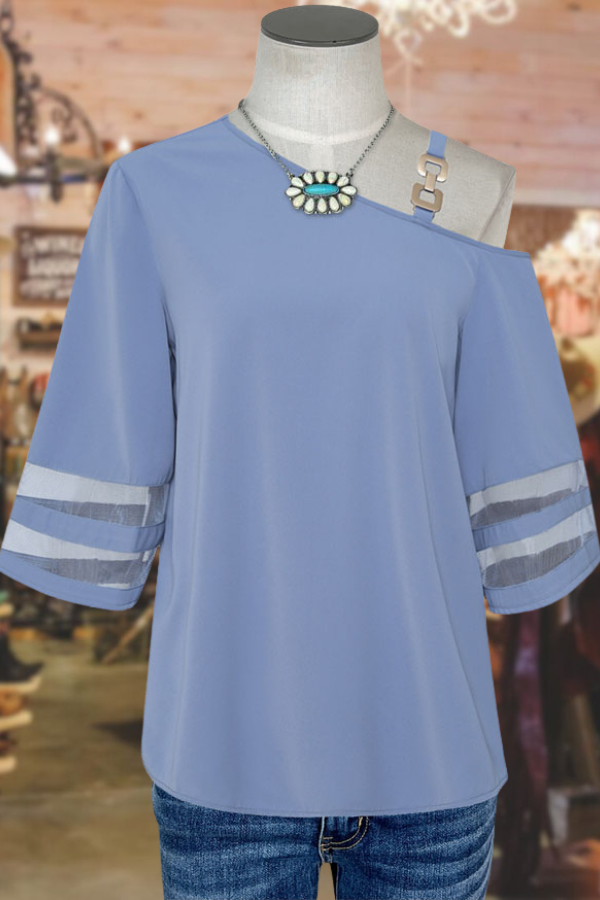 Metal Buckle One Shoulder Top