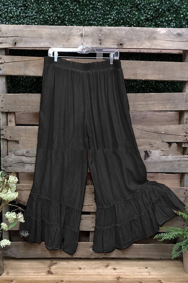 Pleated Ruffled Wide-leg Pants