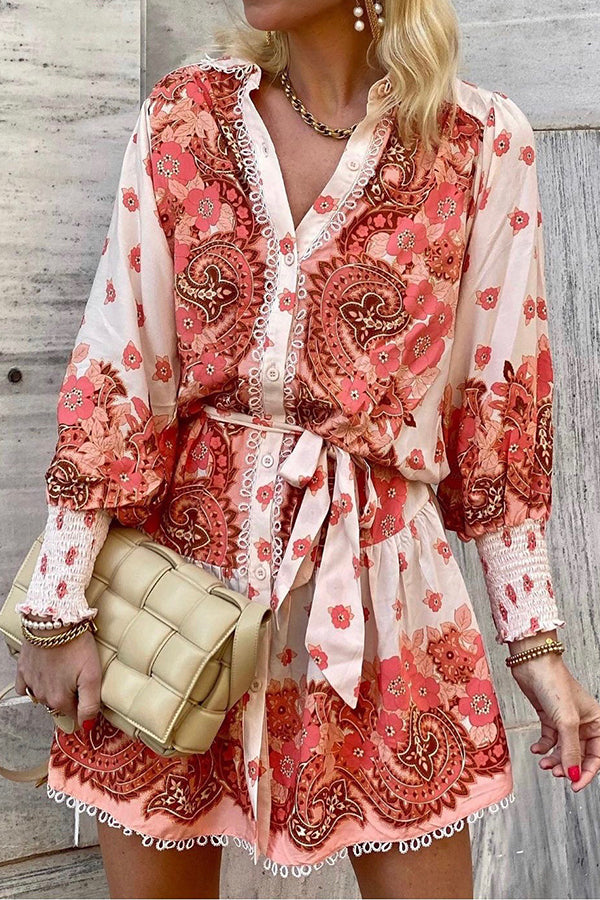 2022 Spring and Summer New Printed Lapel Fashion Dress