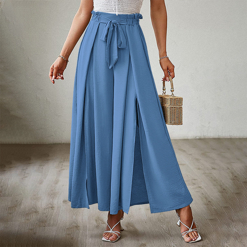 Neue lockere, hoch taillierte, plissierte Hose mit weitem Bein und Fliege