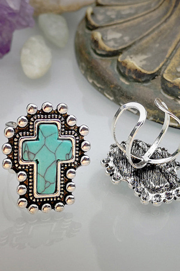 Versilberter Kreuz-Türkis-Ring