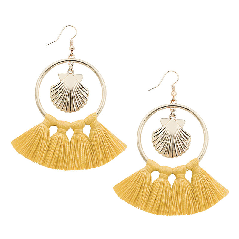 Shell Alloy Big Circle Tassel Earrings