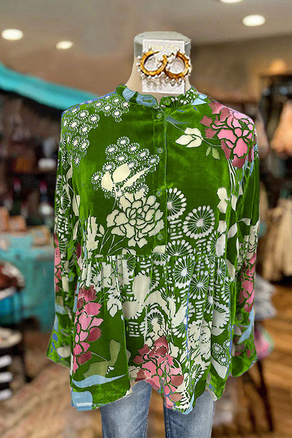 Haut en velours plissé à imprimé floral