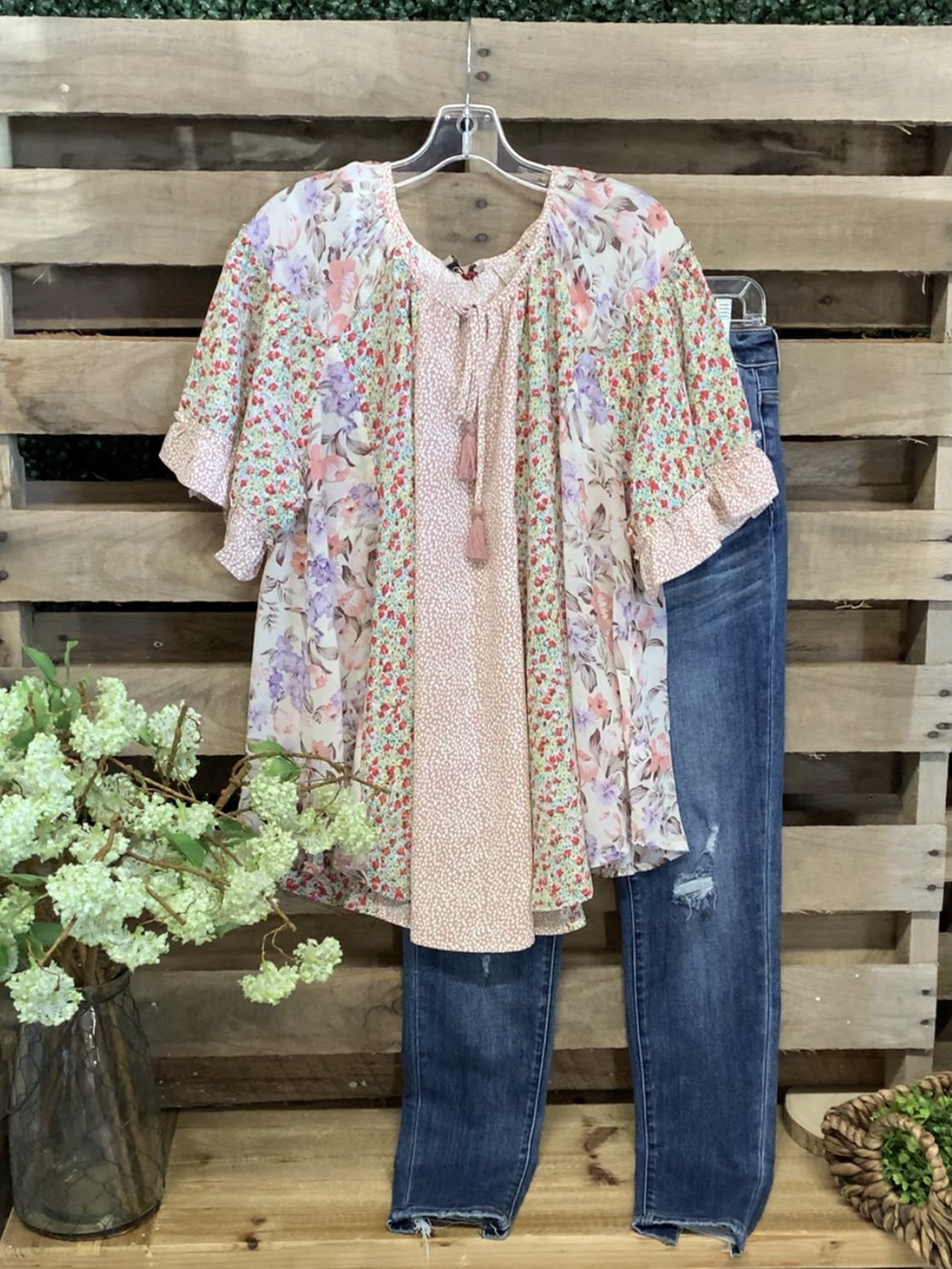 Floral Patchwork Pleated Fresh Bohemian T-Shirt