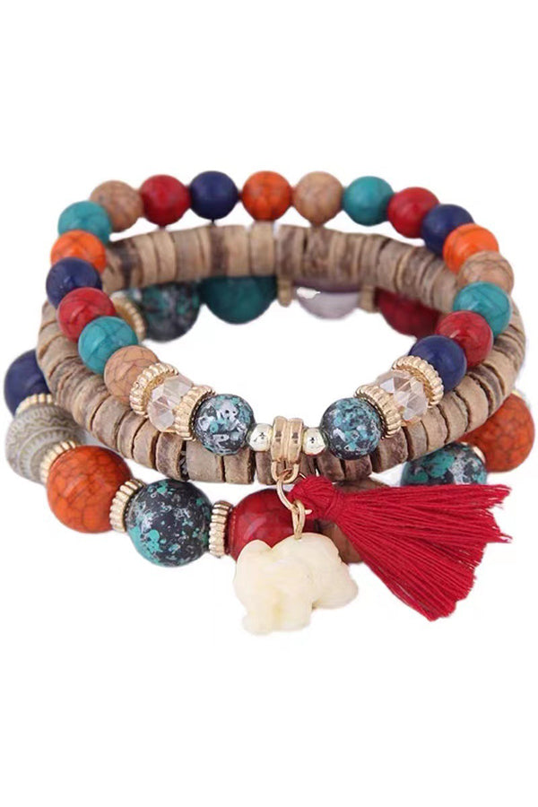 Bohemian Wooden Beads Tassel Multilayer Bracelet
