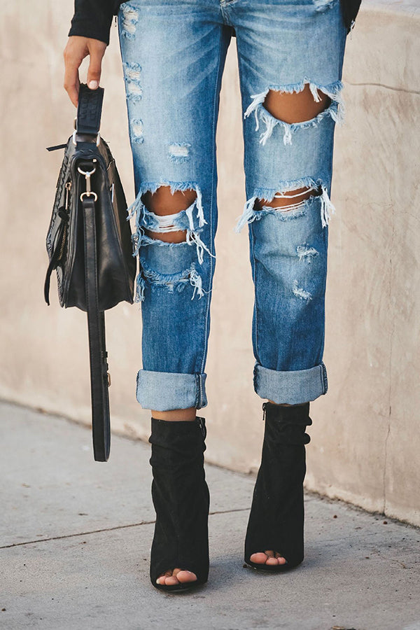 Zerrissene Streetstyle-Jeans mit geradem Bein