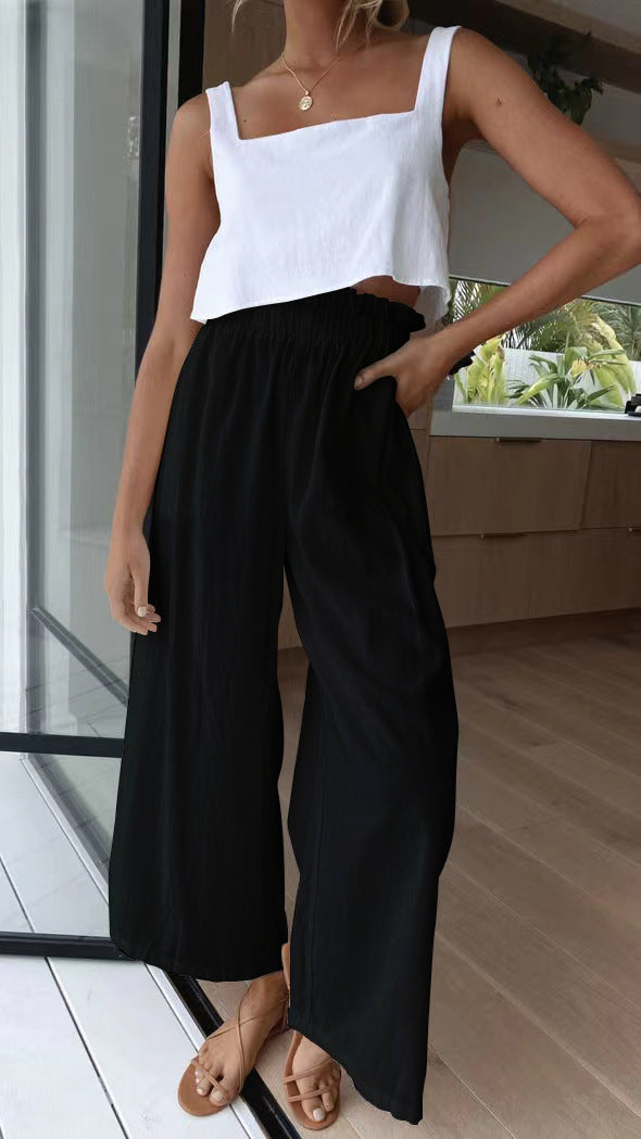 Sommerhose mit hoher Taille und weitem Bein
