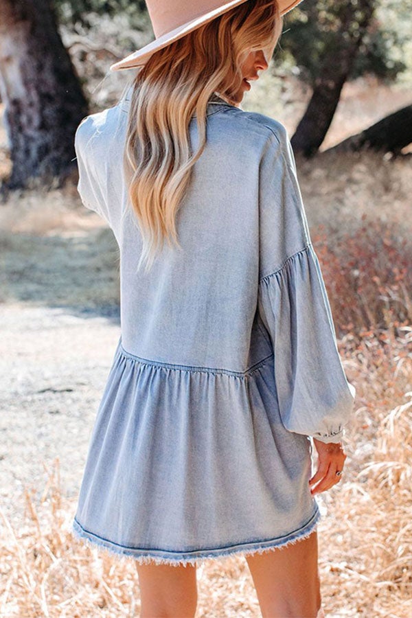 Robe tunique boutonnée en jean chambray à poches Madden