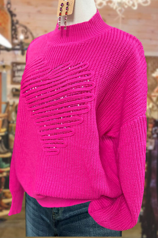 Stylish Sequin Heart Detail Sweater