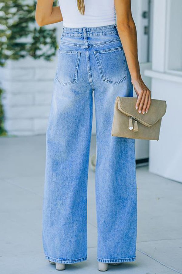 Neue lässige, lockere Jeanshose mit Blütenblatttasche