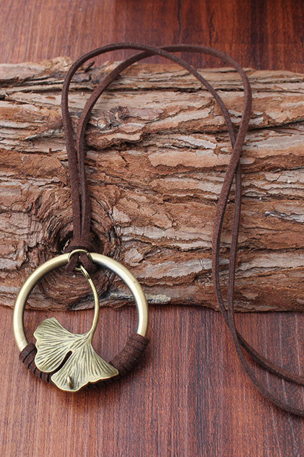 bronze flower pendant necklace sweater chain