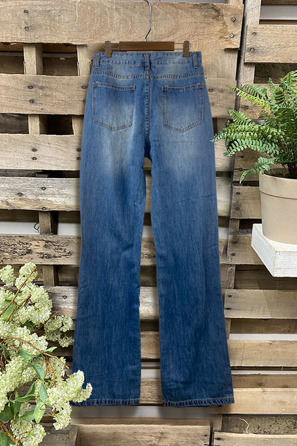 Distressed-Jeans mit hoher Taille und weitem Bein