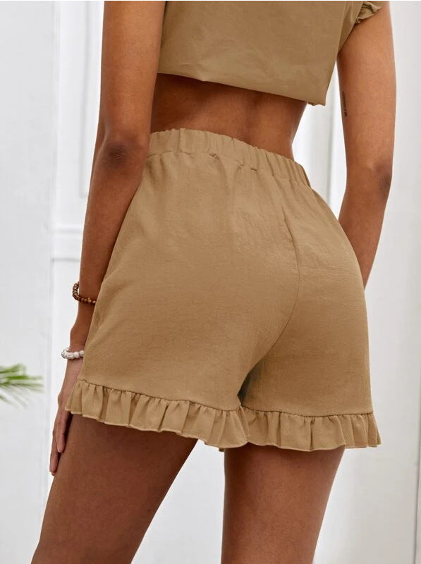Vielseitige, lässige, lockere Hose aus Baumwollleinen mit hoher Taille und geradem Schnitt
