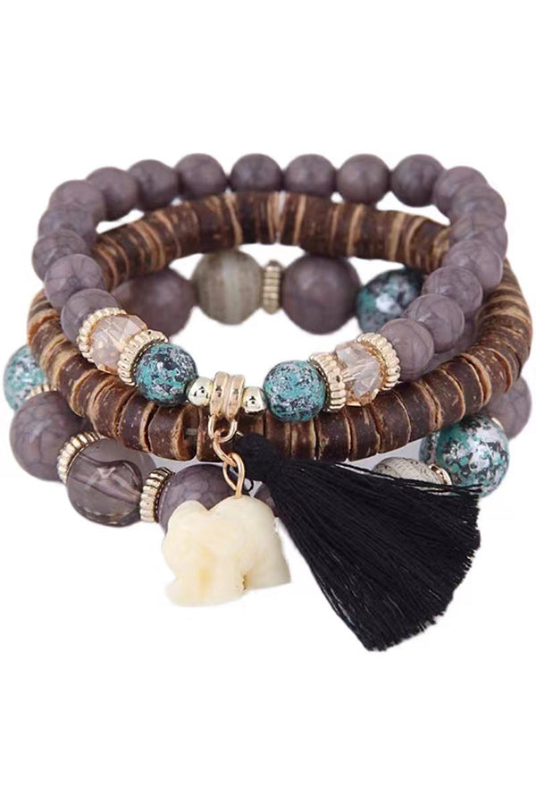 Bohemian Wooden Beads Tassel Multilayer Bracelet