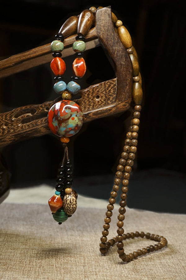 Collier vintage en céramique et perles