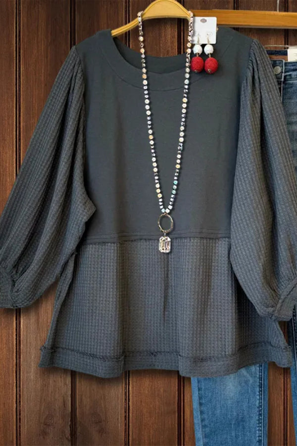 GRAY CASUAL WAFFLE PATCH SWEATSHIRT