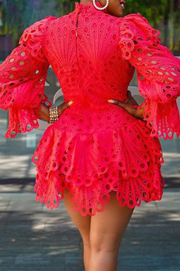 Robe élégante à manches longues et dentelle superposée