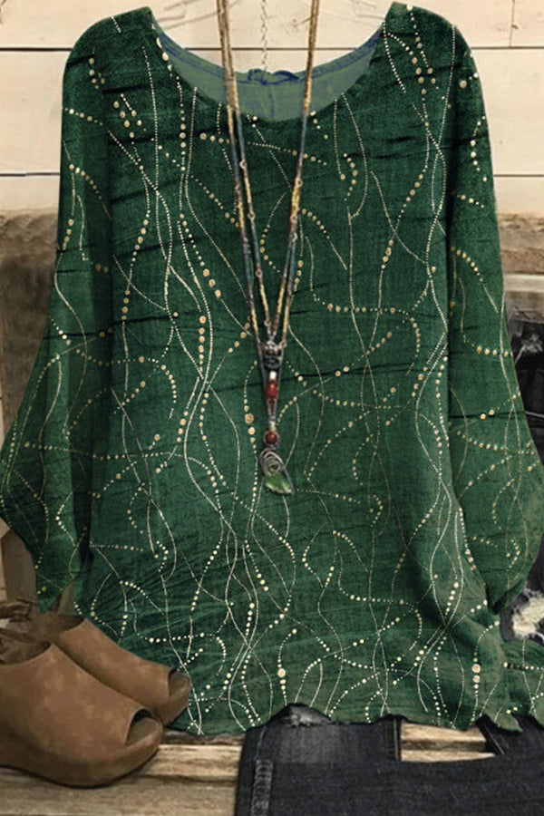 T-shirt à manches longues et col rond en soie imprimé numérique 3D pour femme