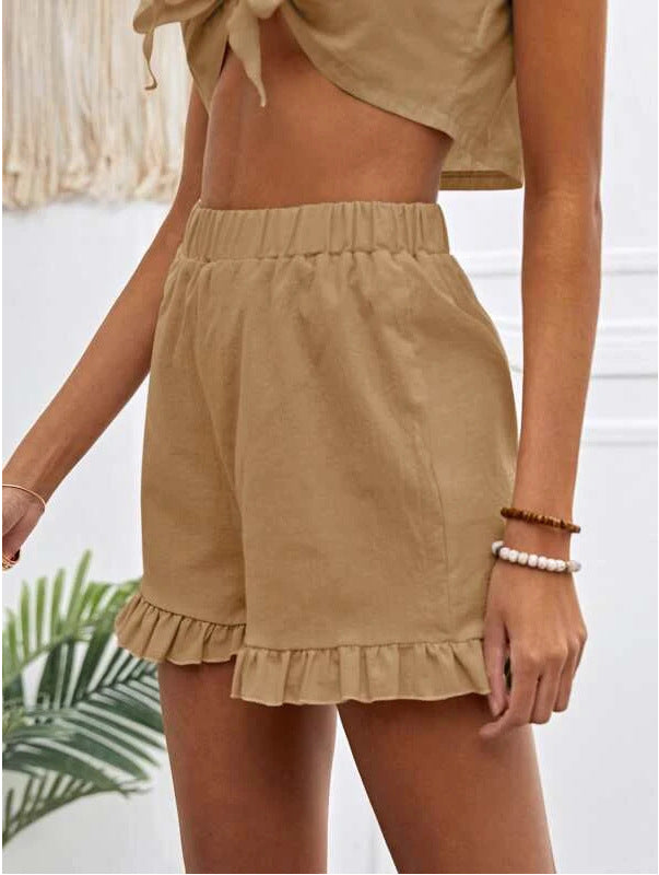 Vielseitige, lässige, lockere Hose aus Baumwollleinen mit hoher Taille und geradem Schnitt