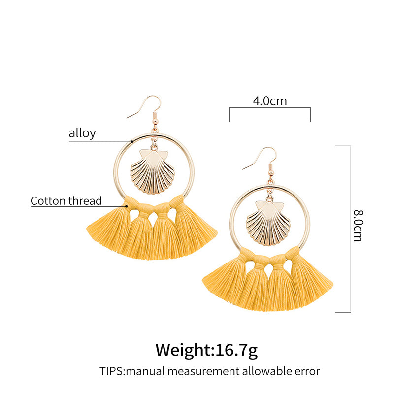 Shell Alloy Big Circle Tassel Earrings