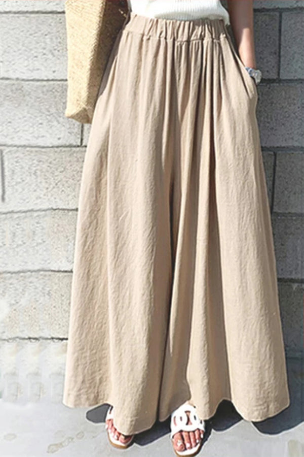 Sommer Damenmode Einfarbige Baumwolle Weite Beinhose Freizeithose