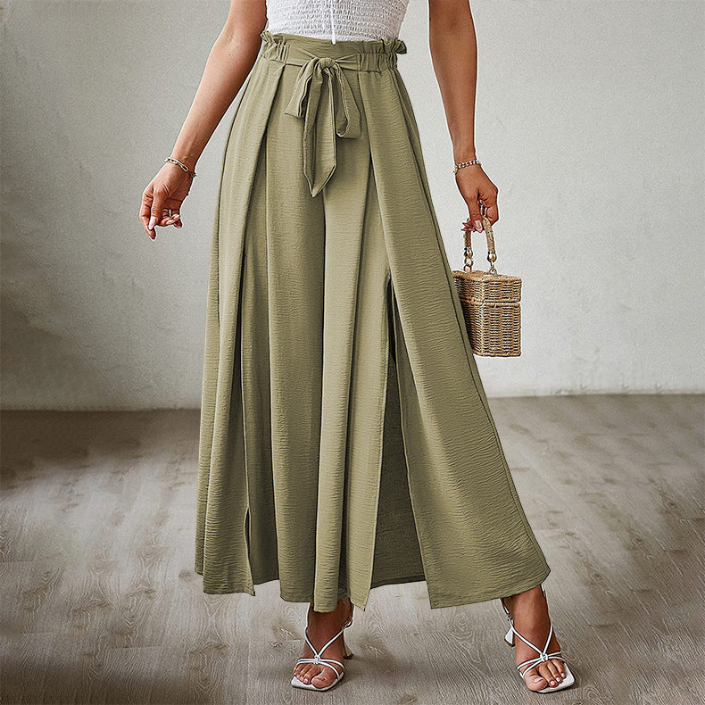 Neue lockere, hoch taillierte, plissierte Hose mit weitem Bein und Fliege