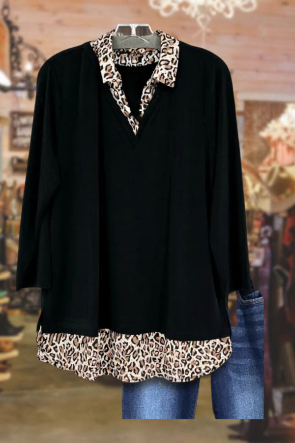 LEOPARD PRINT LAPEL TOP